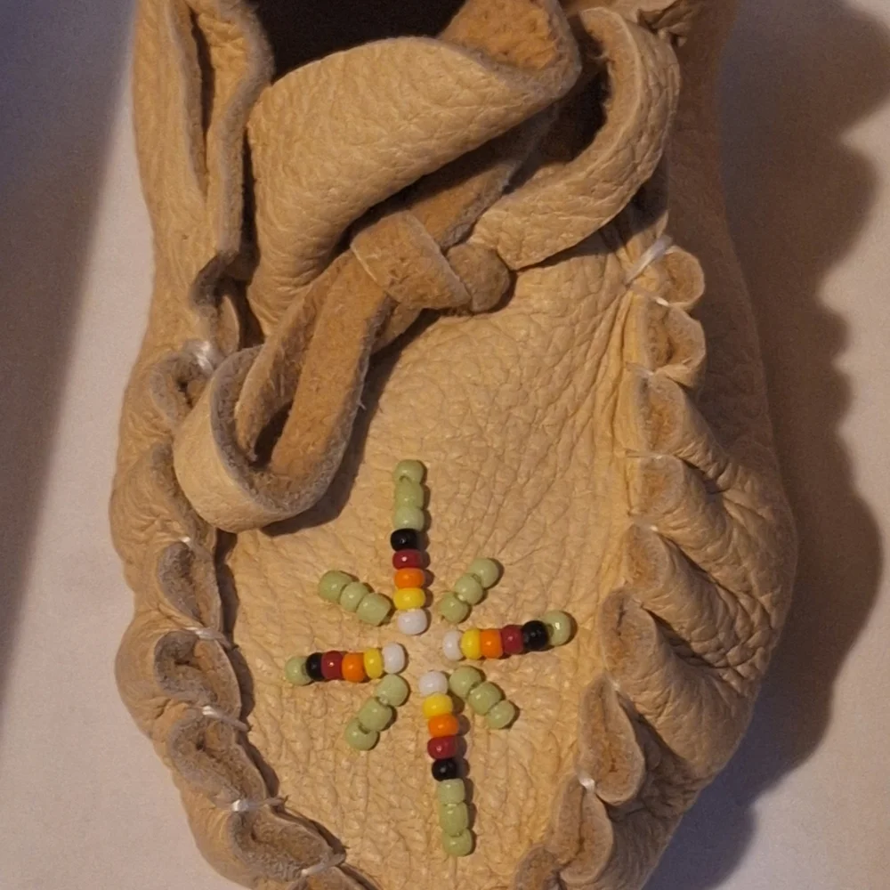 Tan Beaded Kids Moccasins